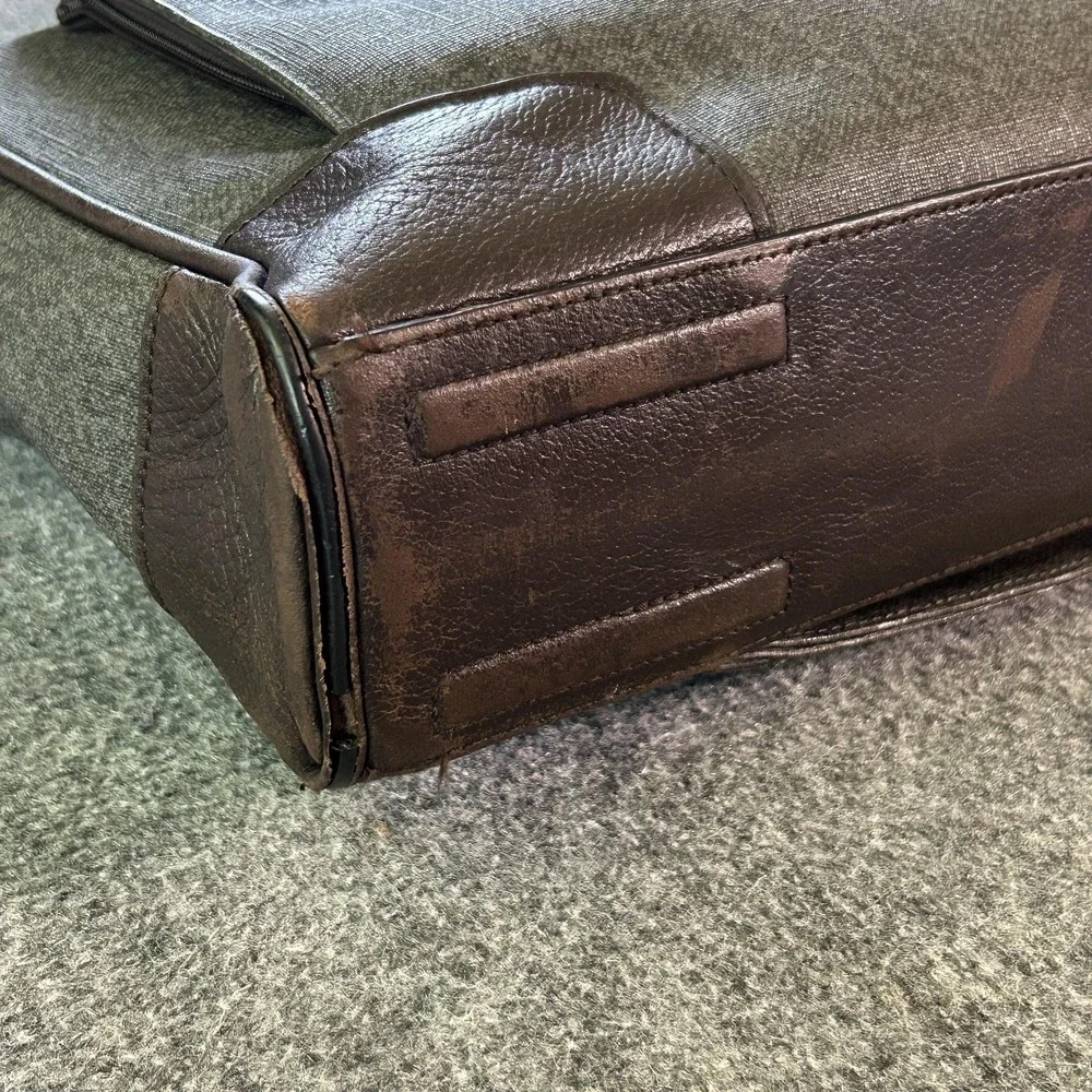 TUMI Gray Brown Leather Trim‎ Laptop Briefcase Messenger Business Travel Bag